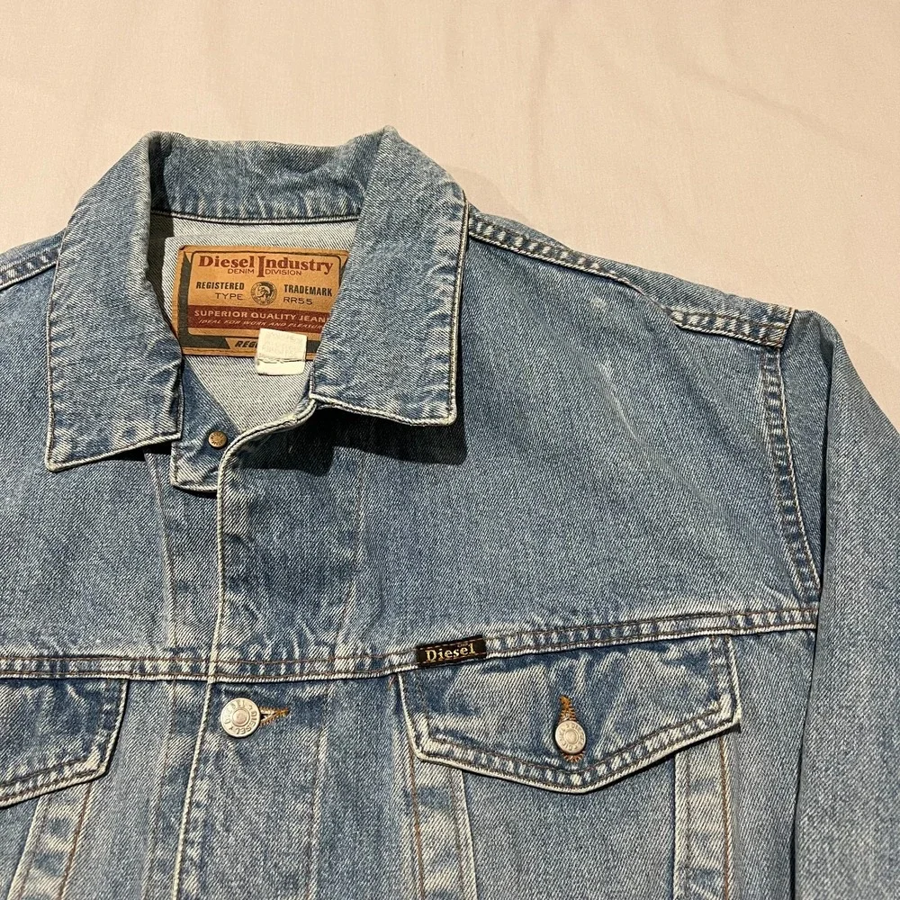 Vintage Diesel Industry Mens Light Blue Outdoor Star Series Denim Jacket Size L